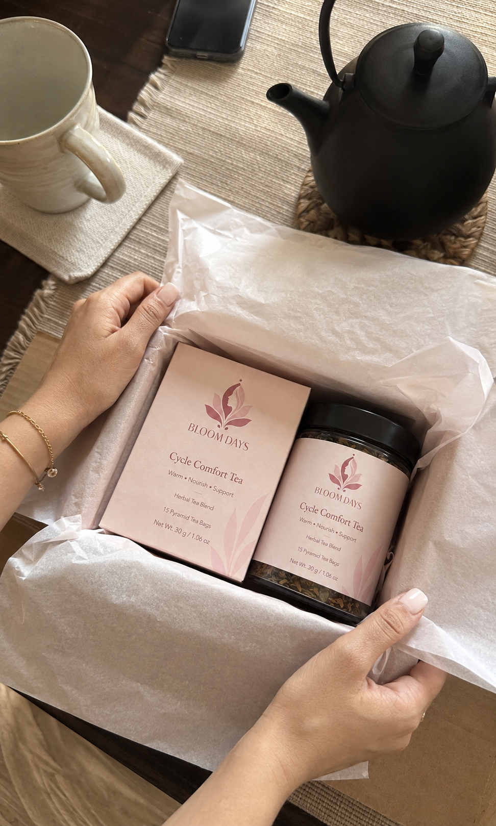 Styled product story image 1 featuring Cycle Comfort Tea