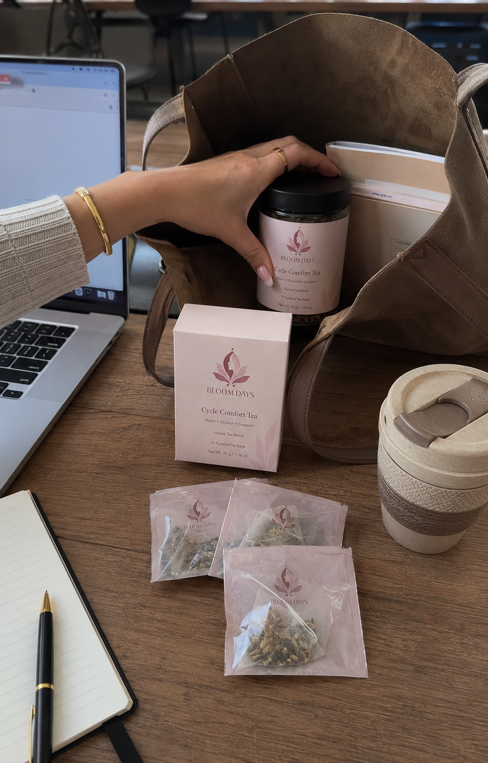 Styled product story image 3 featuring Cycle Comfort Tea